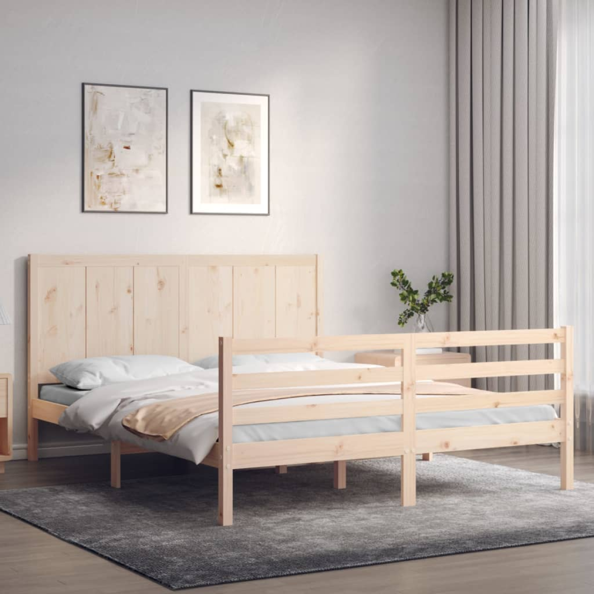 Vidaxl Grain Bed Frame Without Mattress King Size Solid Wood