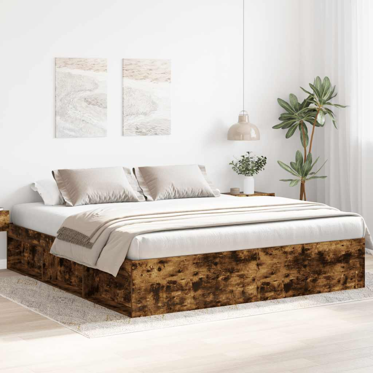 vidaXL Bed Frame without Mattress Smoked Oak 200x200 cm
