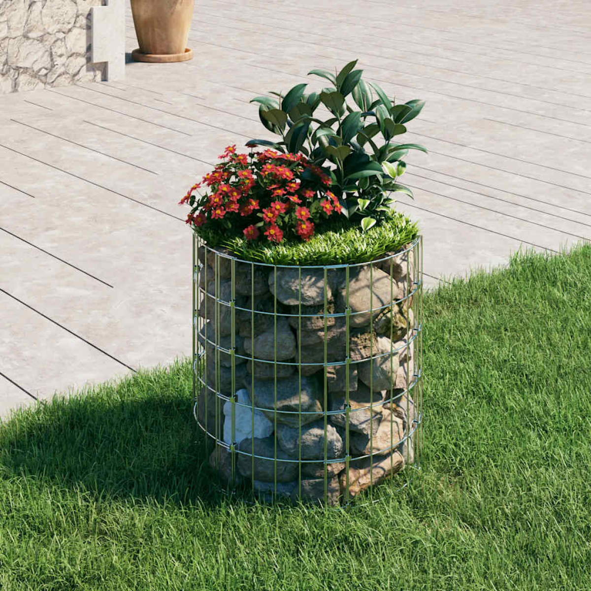 Photos - Plant Stand VidaXL Circular Gabion Pole Galvanised Steel Ø50x50 cm 