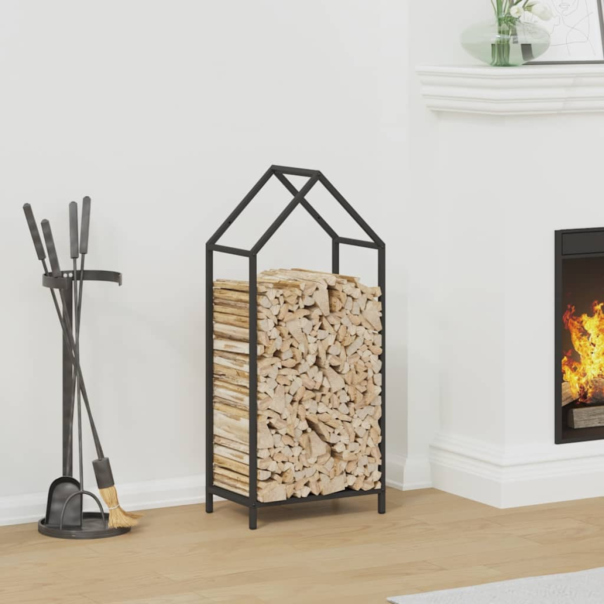 Photos - Fireplace Accessory VidaXL Firewood Rack Black 40x25x90 cm Cold-rolled steel 