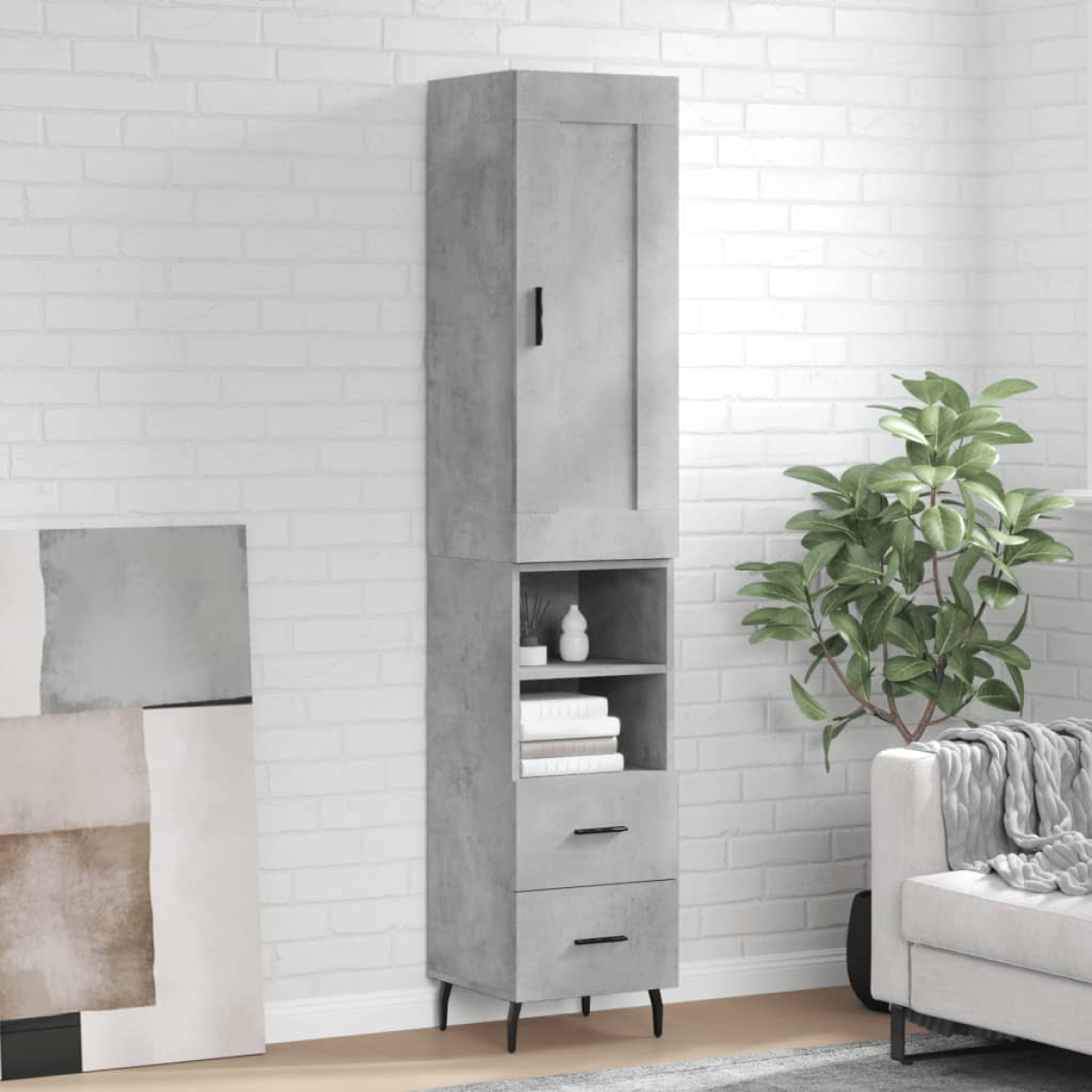 Vidaxl Grey Highboard Concrete 34.5X34x180 Cm Engineered Wood