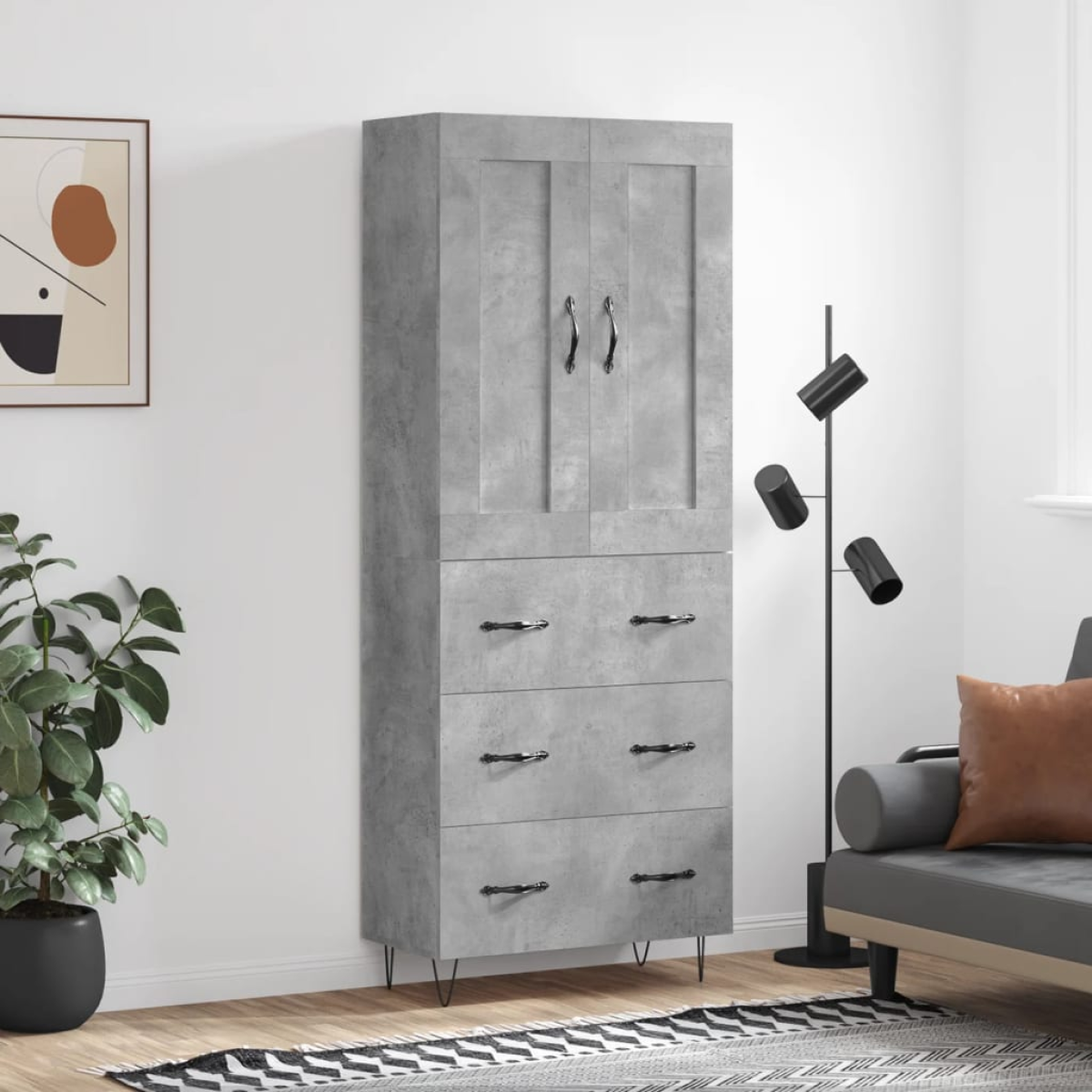 Vidaxl Grey Highboard Concrete 69.5X34x180 Cm Engineered Wood