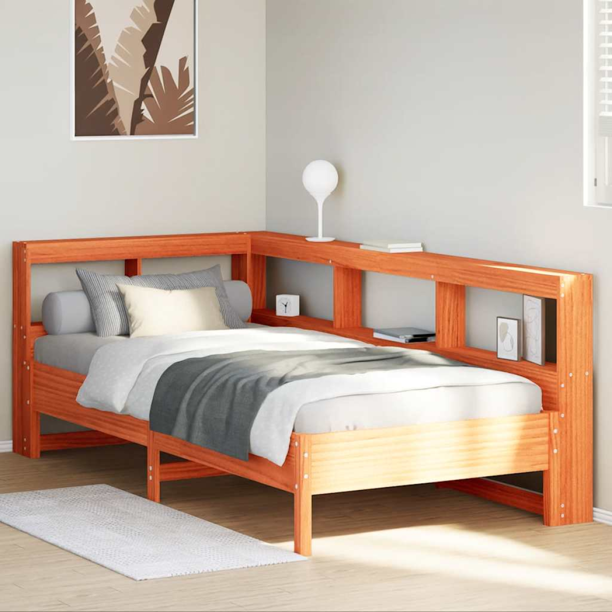 Brown Vidaxl Bookcase Bed Without Mattress Wax 100X200 Cm Solid Wood Pine