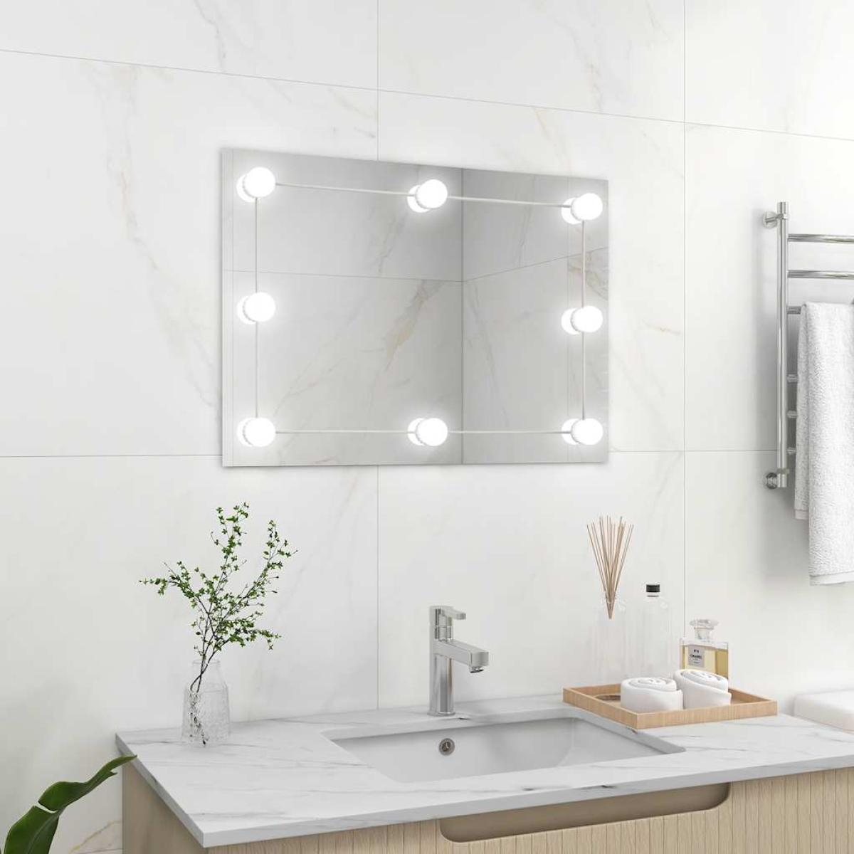 Vidaxl Light/Silver Wall Frameless Mirror With Led S Rectangular Glass