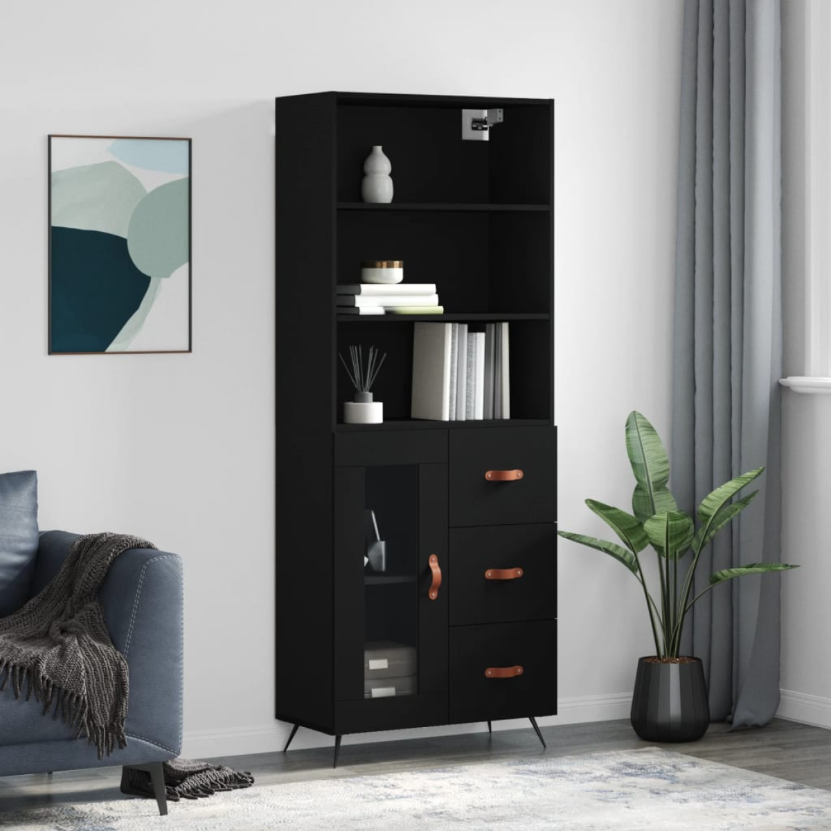 Vidaxl Black Highboard 69.5X34x180 Cm Engineered Wood