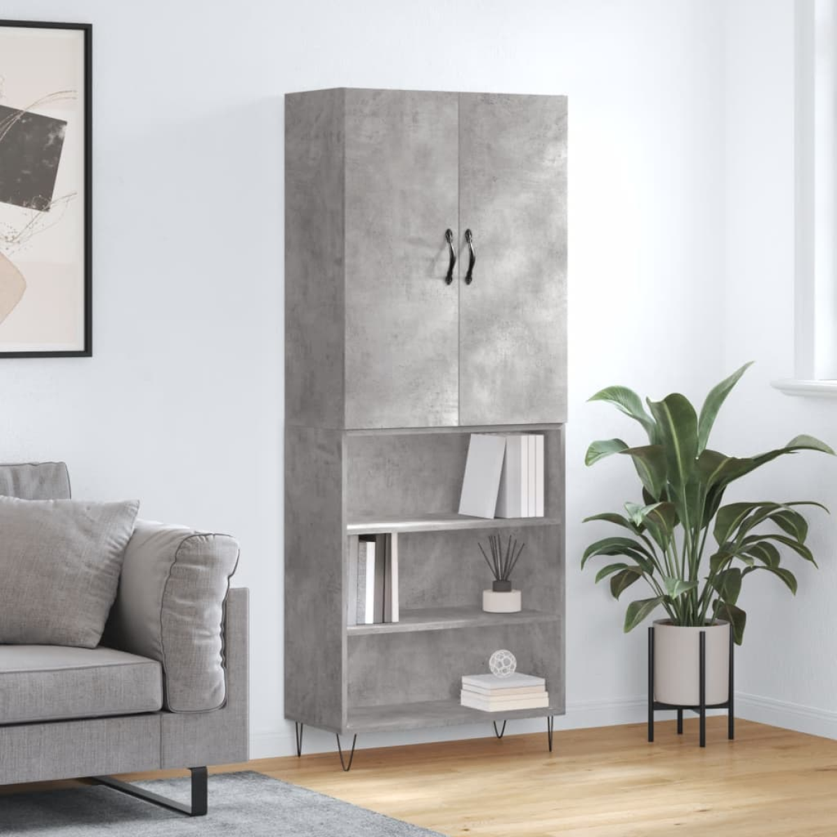 Vidaxl Grey Highboard Concrete 69.5X34x180 Cm Engineered Wood