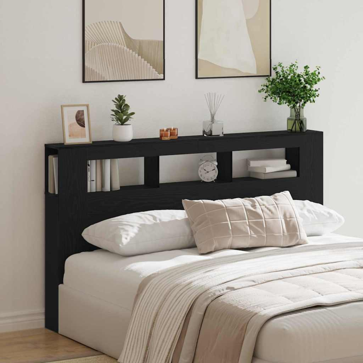 Vidaxl Black Led Headboard Oak 180 X 18.5 X 103.5 Cm Engineered Wood