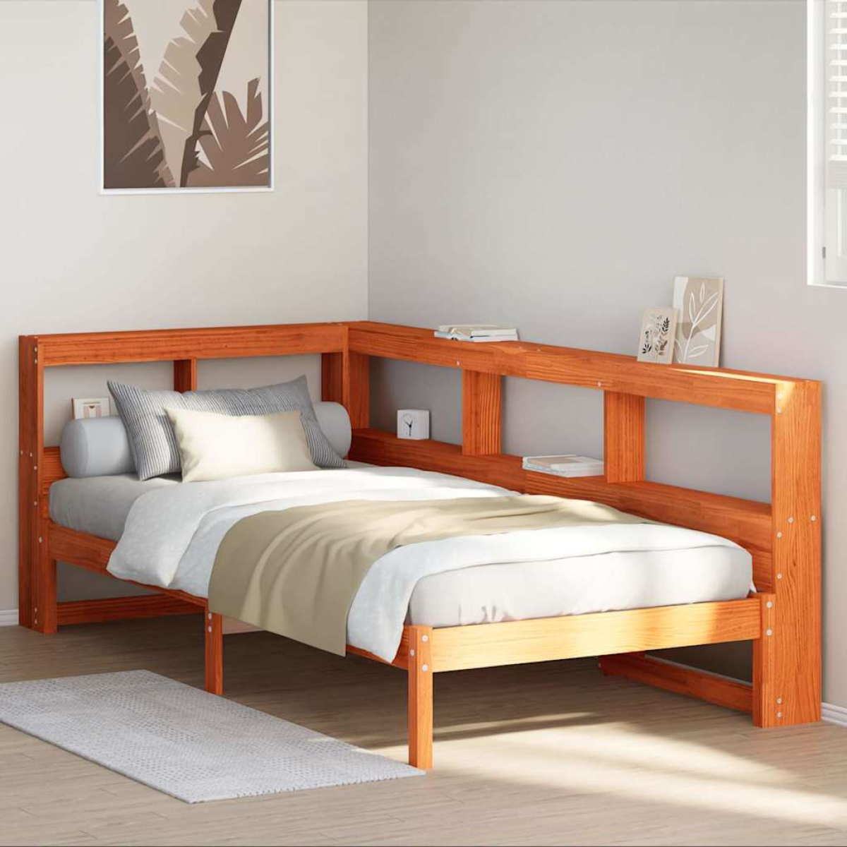 Vidaxl Brown Bookcase Bed Without Mattress Wax 100X200 Cm Solid Wood Pine