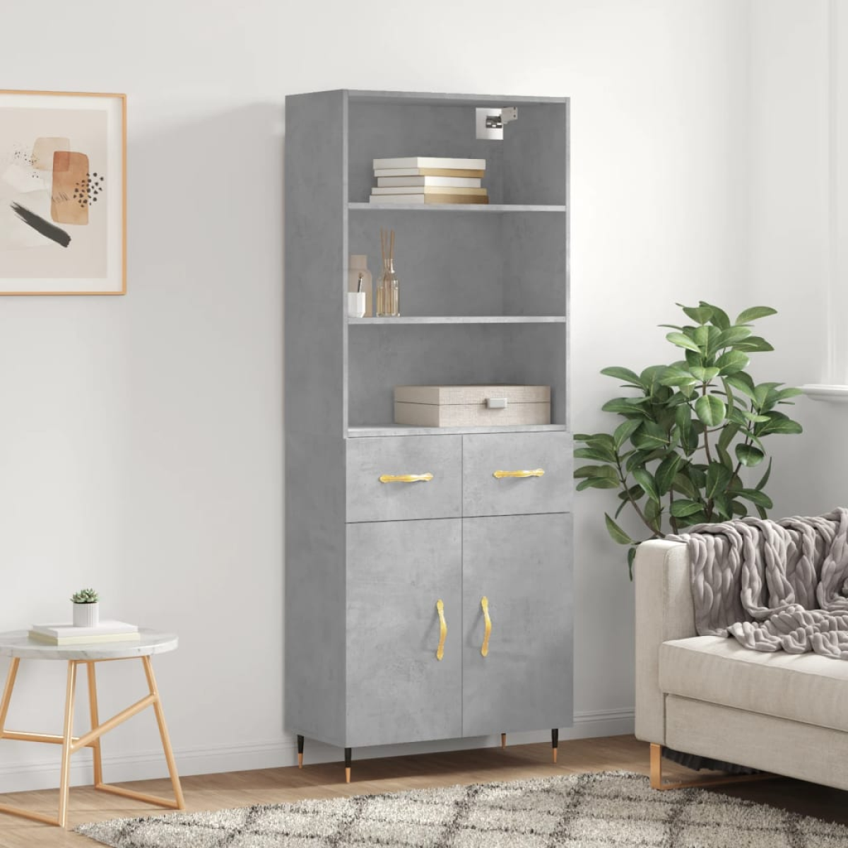 Vidaxl Grey Highboard Concrete 69.5X34x180 Cm Engineered Wood