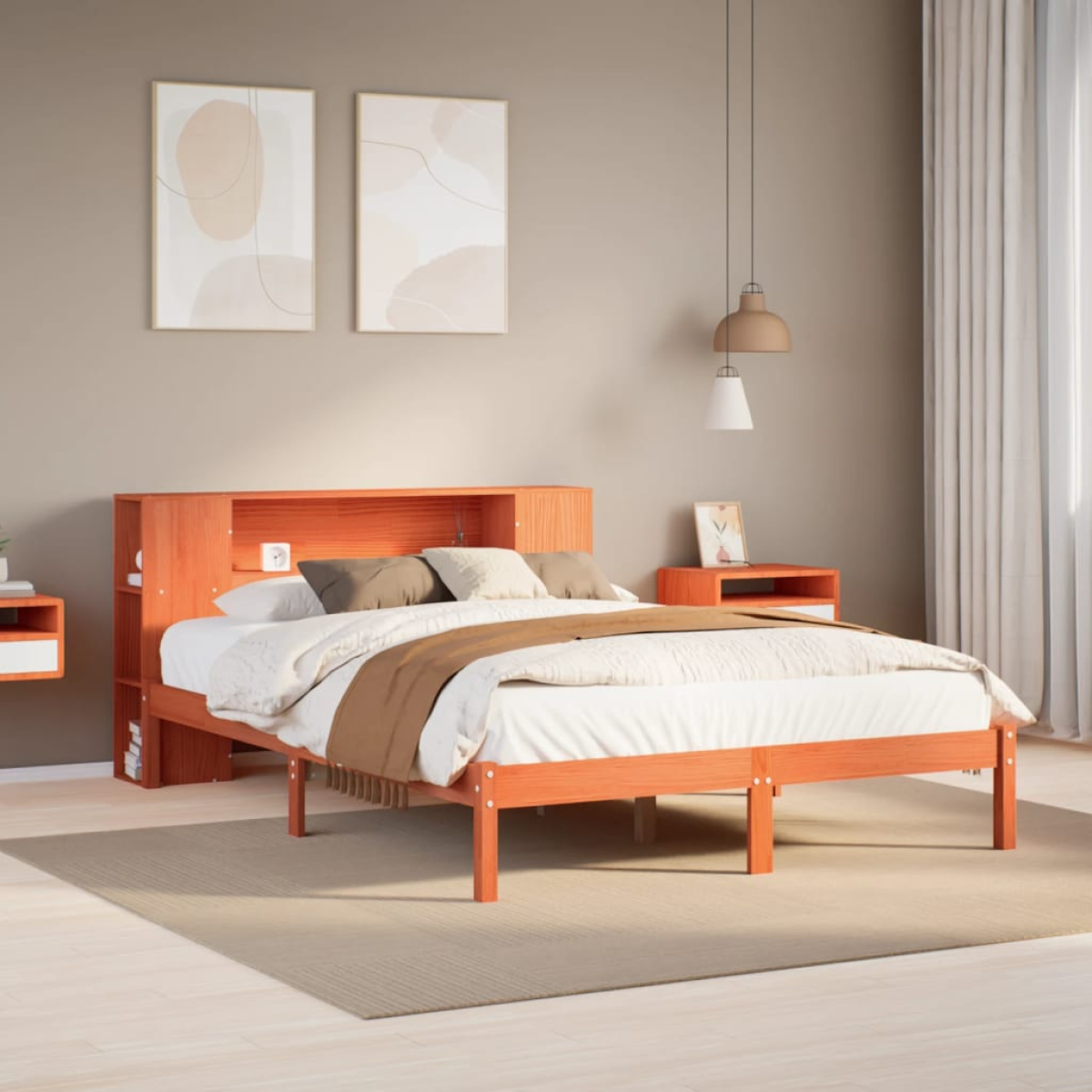 Vidaxl Brown Bookcase Bed Without Mattress Wax 160X200 Cm Solid Wood Pine