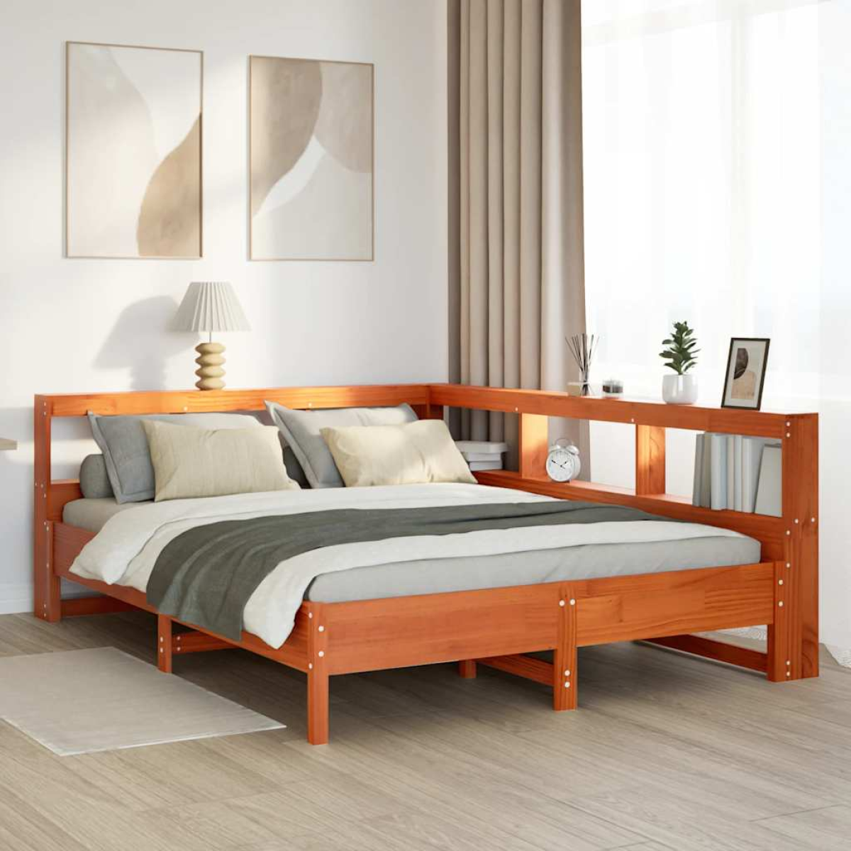 Brown Vidaxl Bookcase Bed Without Mattress Wax 135X190 Cm Solid Wood Pine