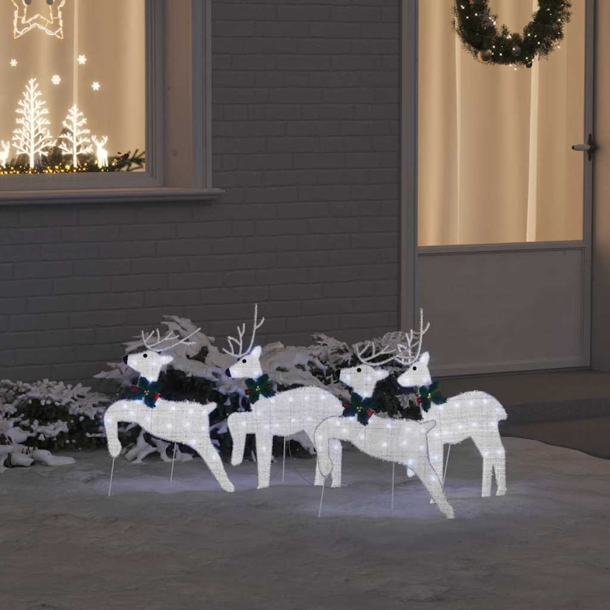 Silver Vidaxl Led Reindeers 4 Pcs Fabric