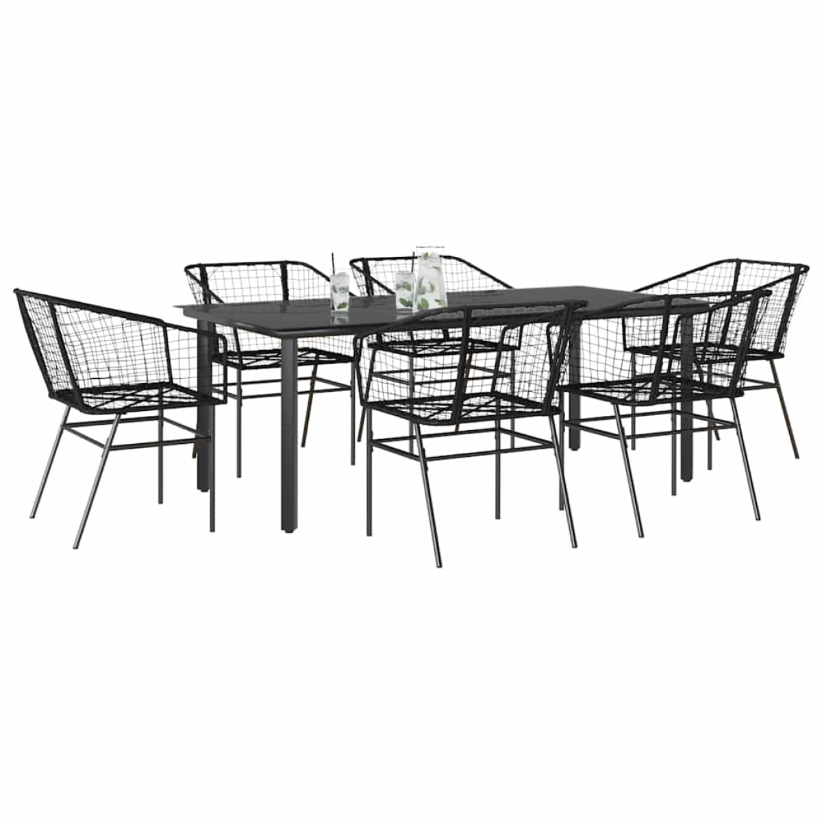 Black Vidaxl 7 Piece Garden Dining Set Poly Rattan Glass