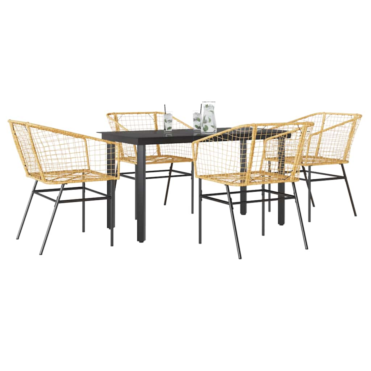 Brown Vidaxl 5 Piece Garden Dining Set Poly Rattan Glass