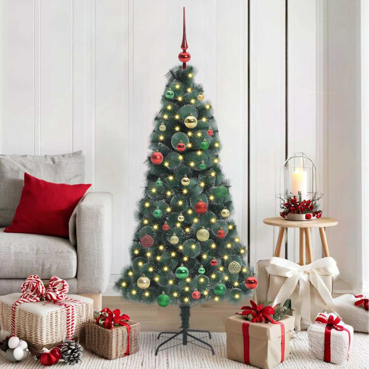 Vidaxl Green Artificial Pre-Lit Christmas Tree With Ball Set 150 Cm