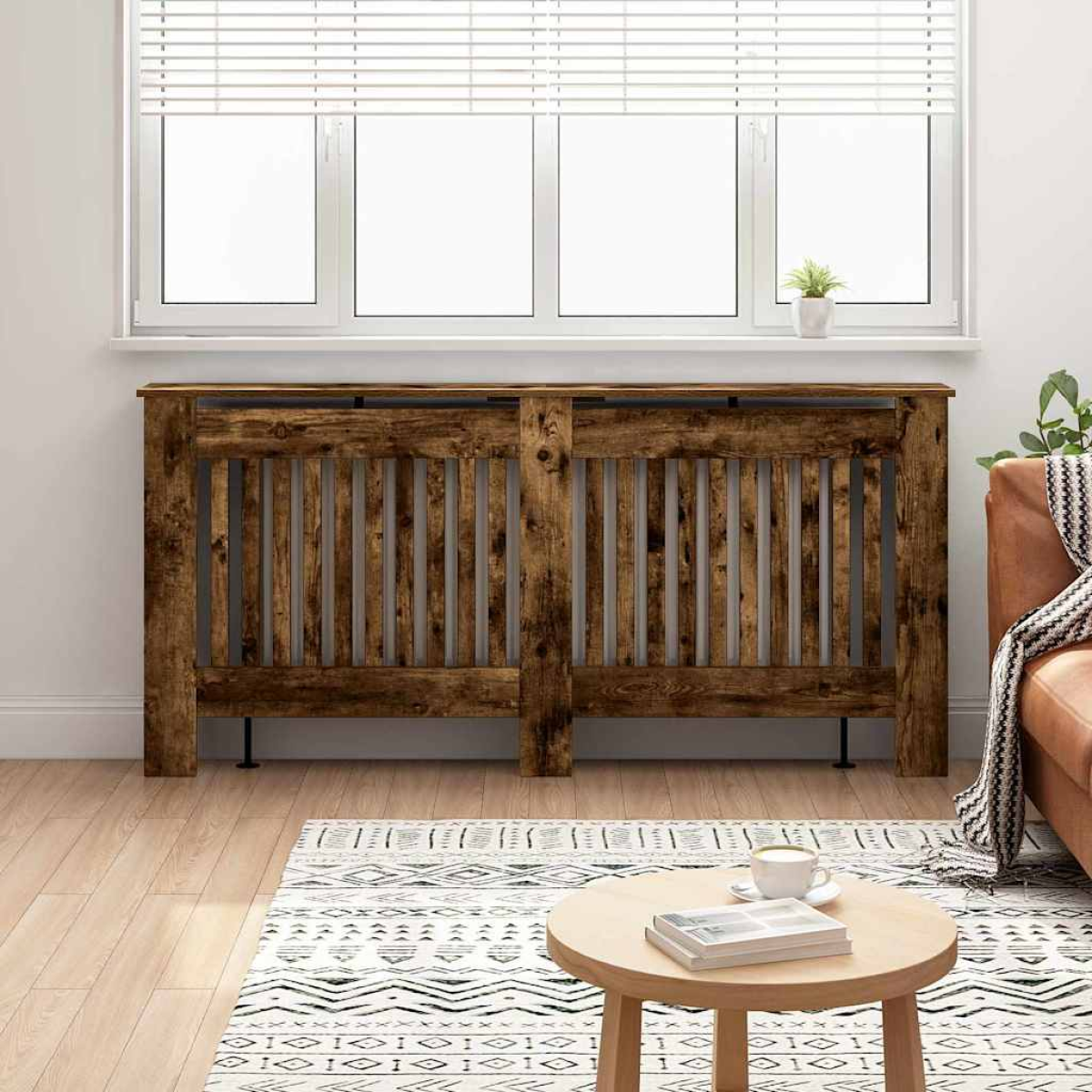 Vidaxl Radiator Cover Smoked Oak 172 X 19 X 81.5 Cm Engineered Wood