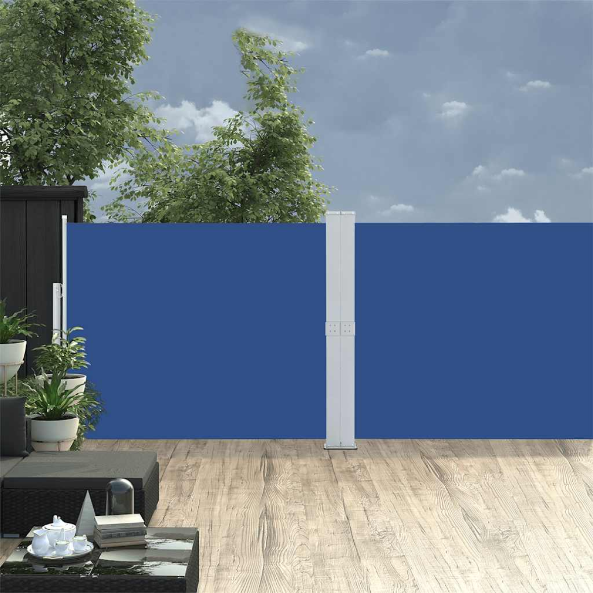 Vidaxl Blue Patio Retractable Side Awning 140X1200 Cm