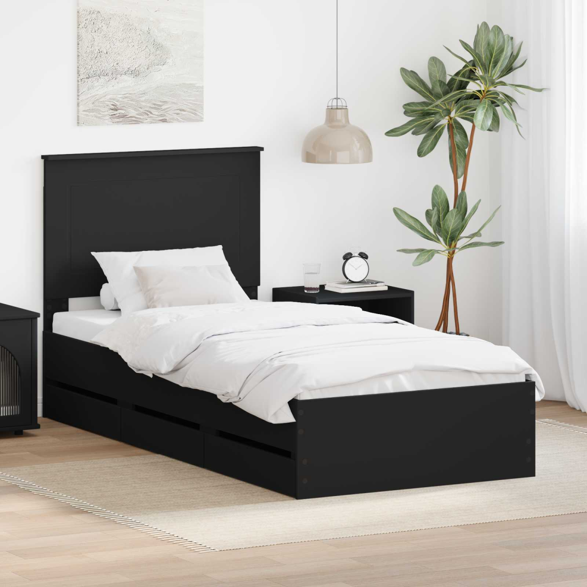 Black Vidaxl Bed Frame With Drawer 75 X 190 Cm Engineer Wood