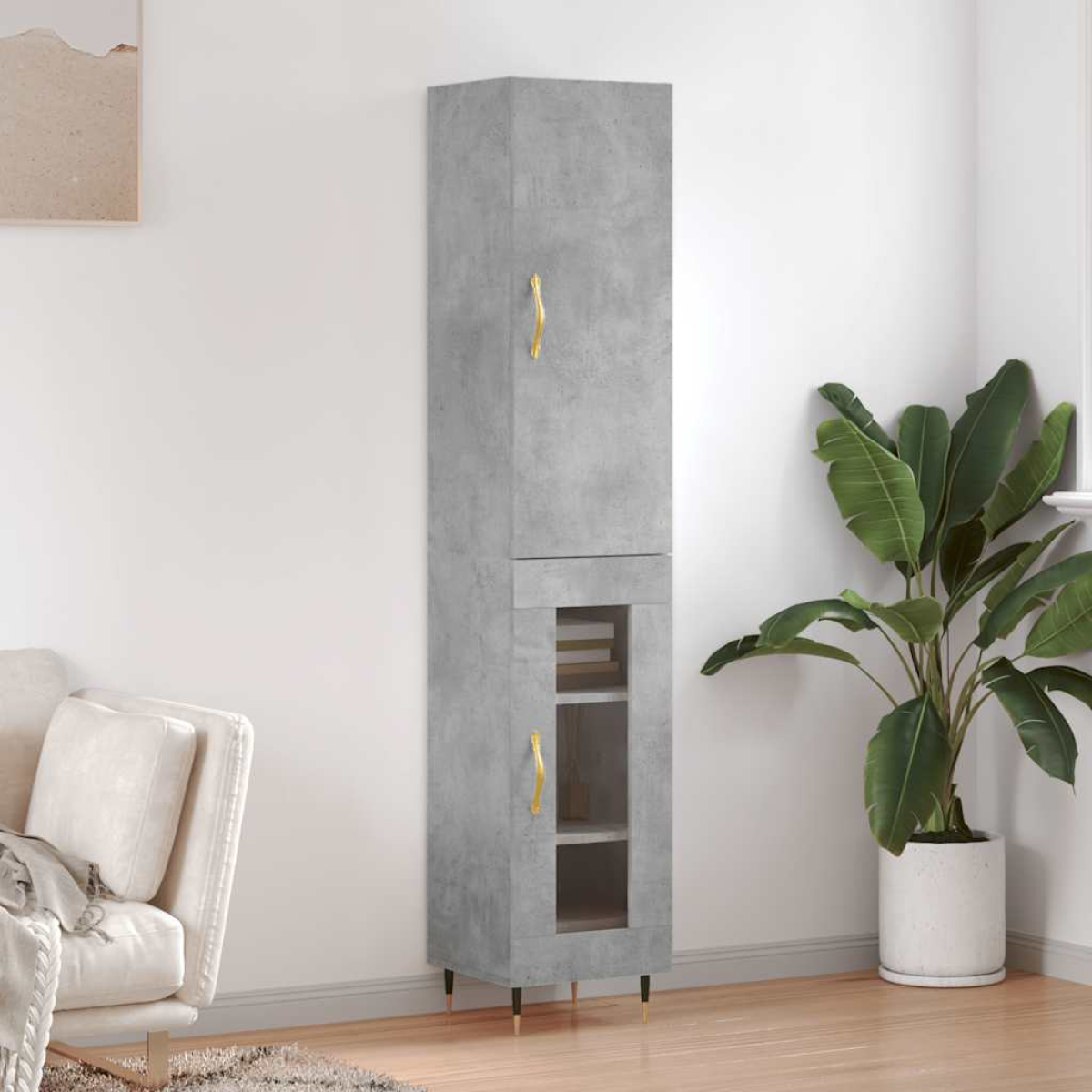 Grey Vidaxl Highboard Concrete 34.5X34x180 Cm Engineered Wood