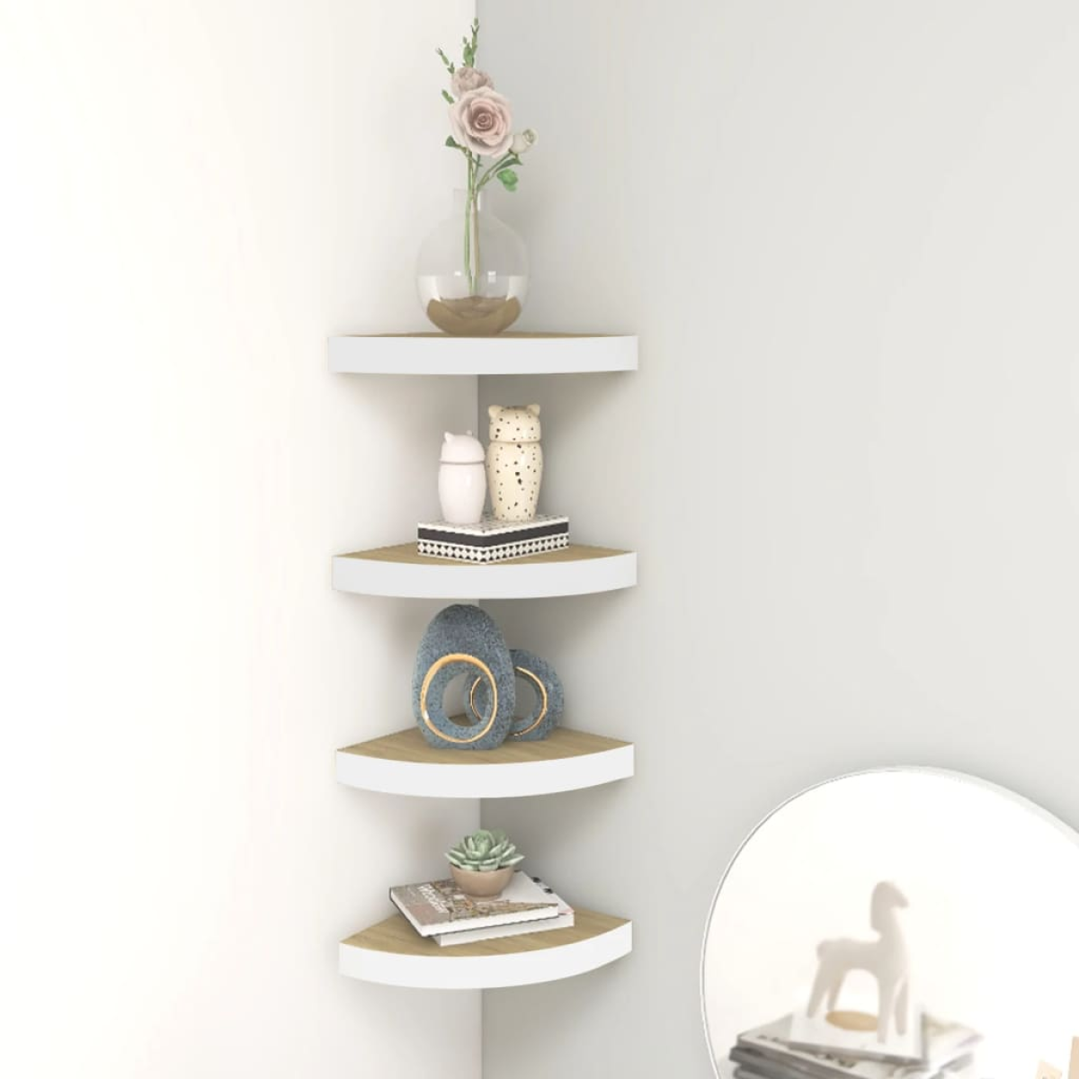 Photos - Other for Repair VidaXL Wall Corner Shelves 4 pcs Oak and White 25x25x3.8 cm MDF