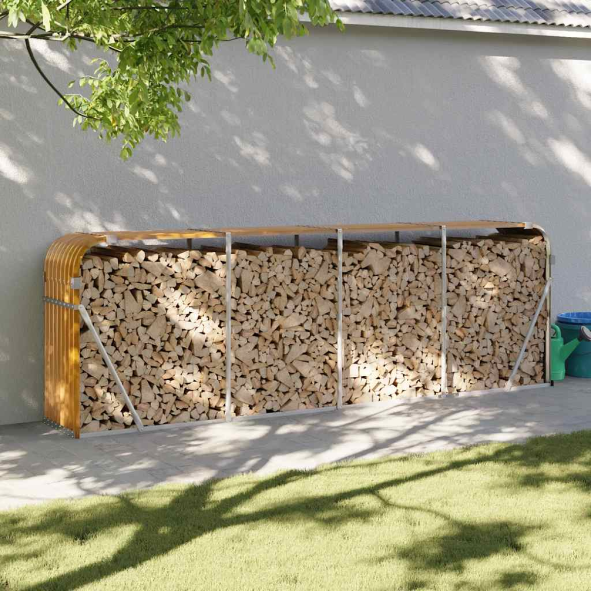 Photos - Fireplace Accessory VidaXL Log Holder Wood Look 300x45x100 cm Galvanised Steel 