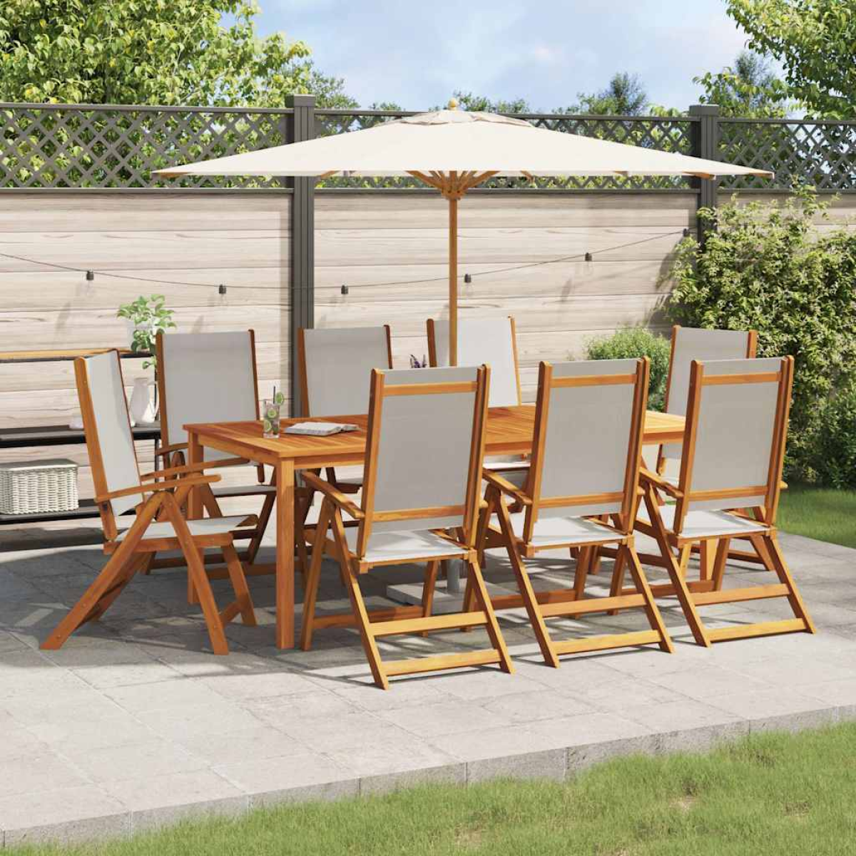 Vidaxl Grain/Grey Folding Garden Chairs 8 Pcs Solid Wood Acacia And Textilene