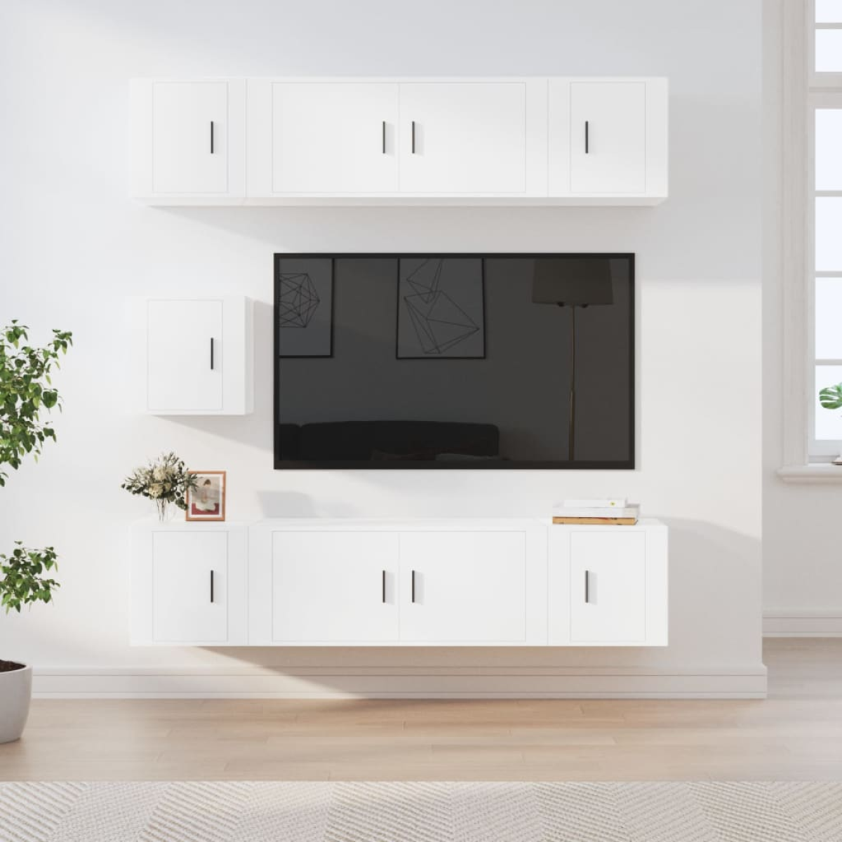 White Vidaxl 7 Piece Tv Cabinet Set Engineered Wood