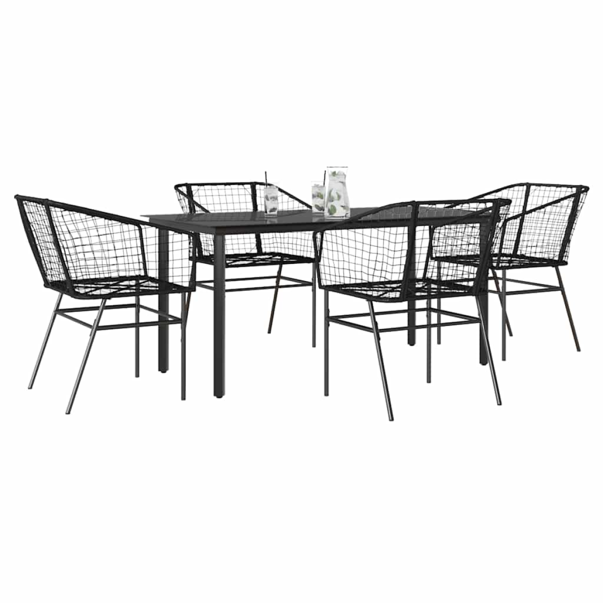 Vidaxl Black 5 Piece Garden Dining Set Poly Rattan Glass