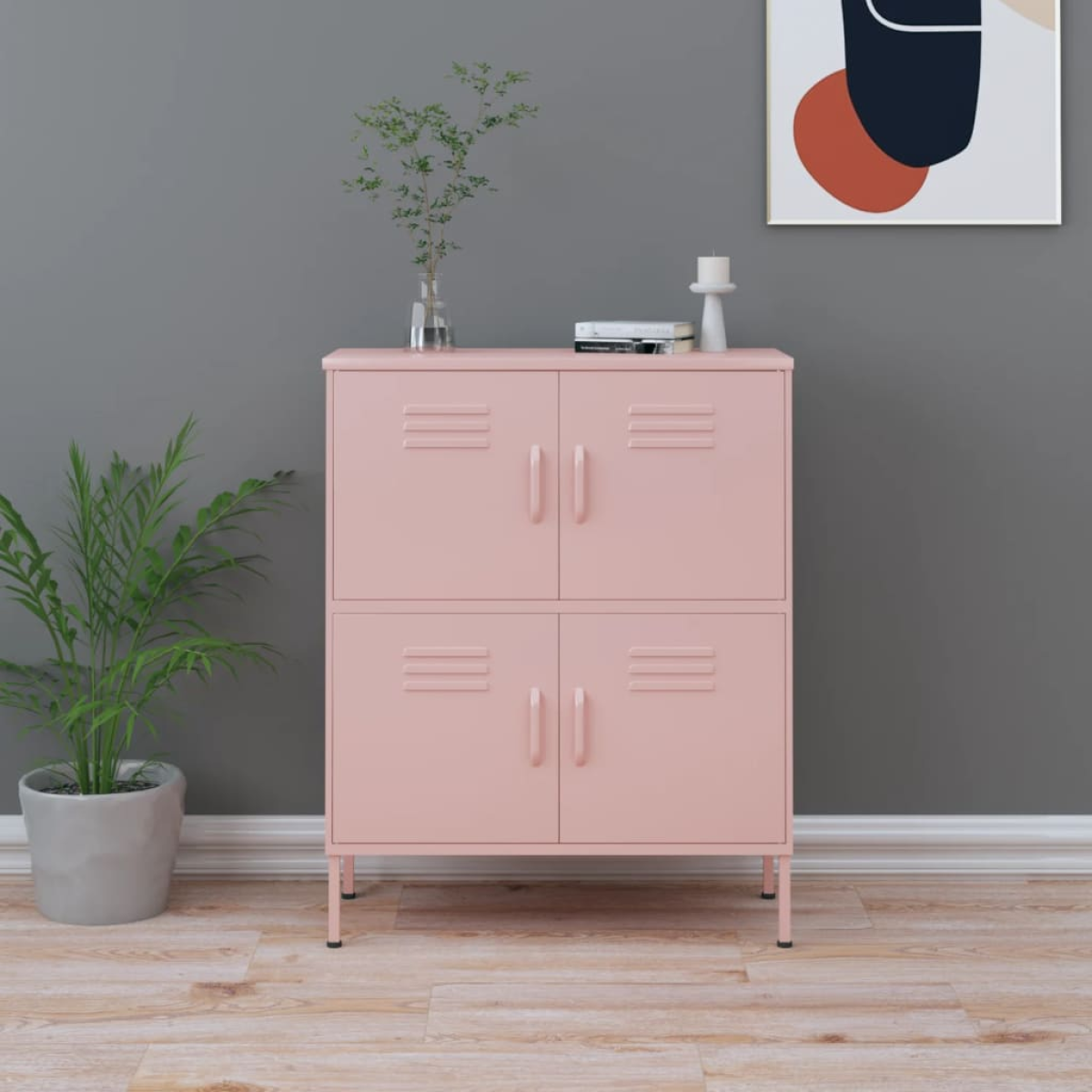 Photos - Dresser / Chests of Drawers VidaXL Storage Cabinet Pink 80x35x101.5 cm Steel 