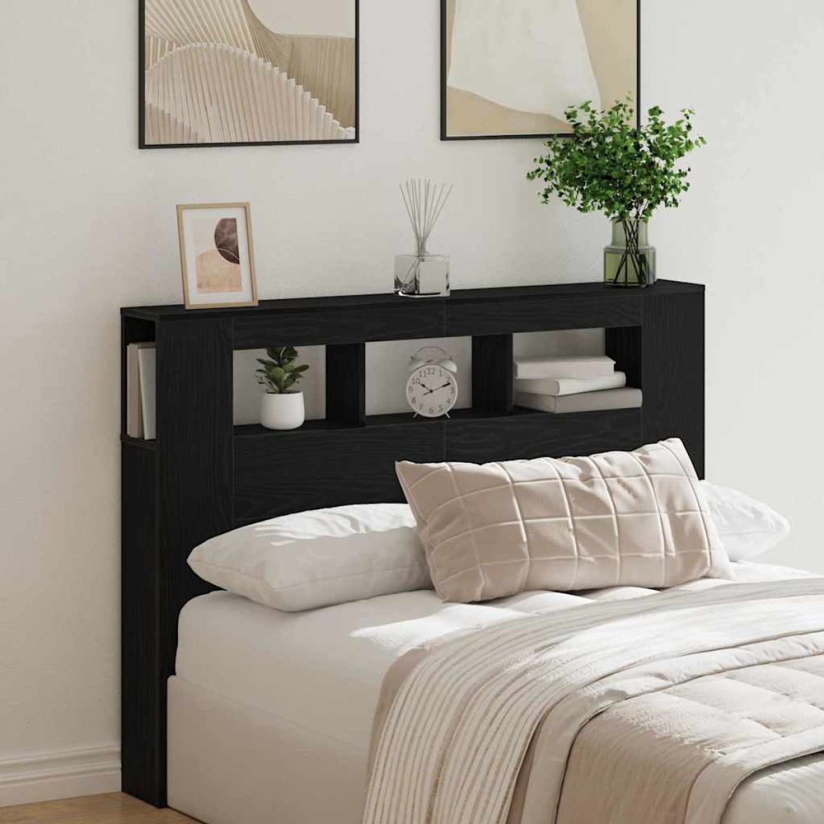 Black Vidaxl Led Headboard Oak 140 X 18.5 X 103.5 Cm Engineered Wood
