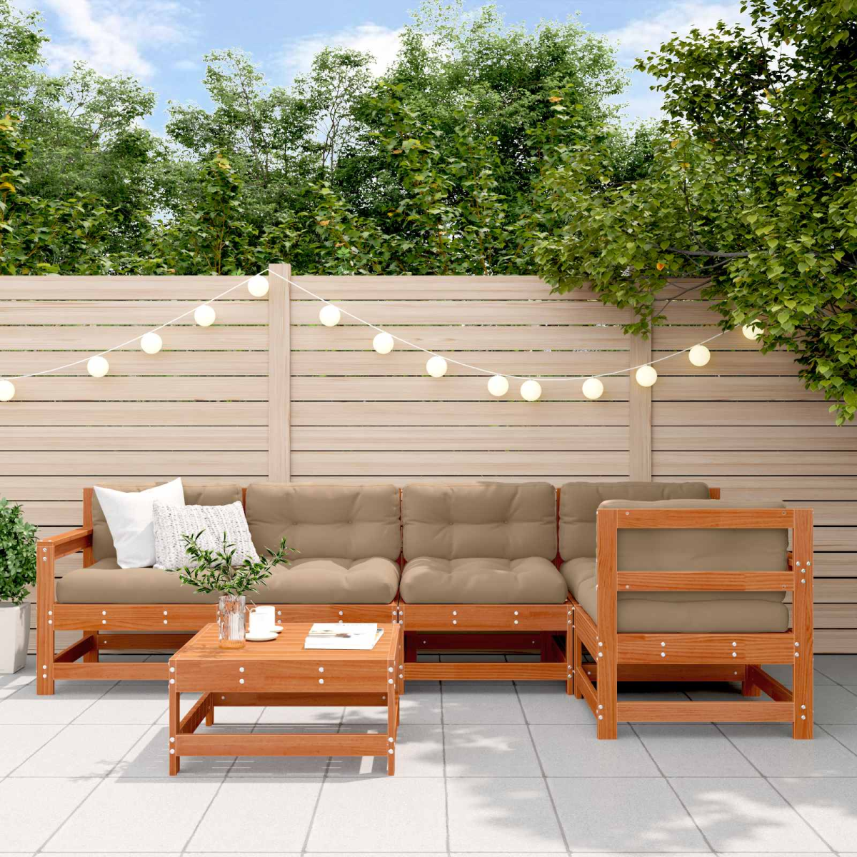 Brown Vidaxl Garden Lounge Set 6 Pcs Wax Solid Pine Wood