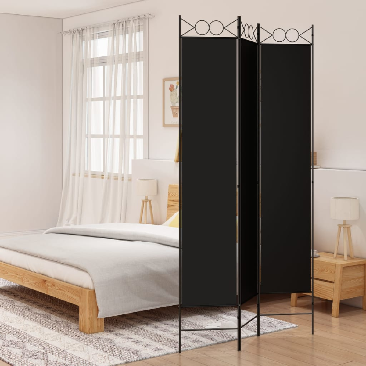 Vidaxl Black 3-Panel Room Divider 120X220 Cm Fabric