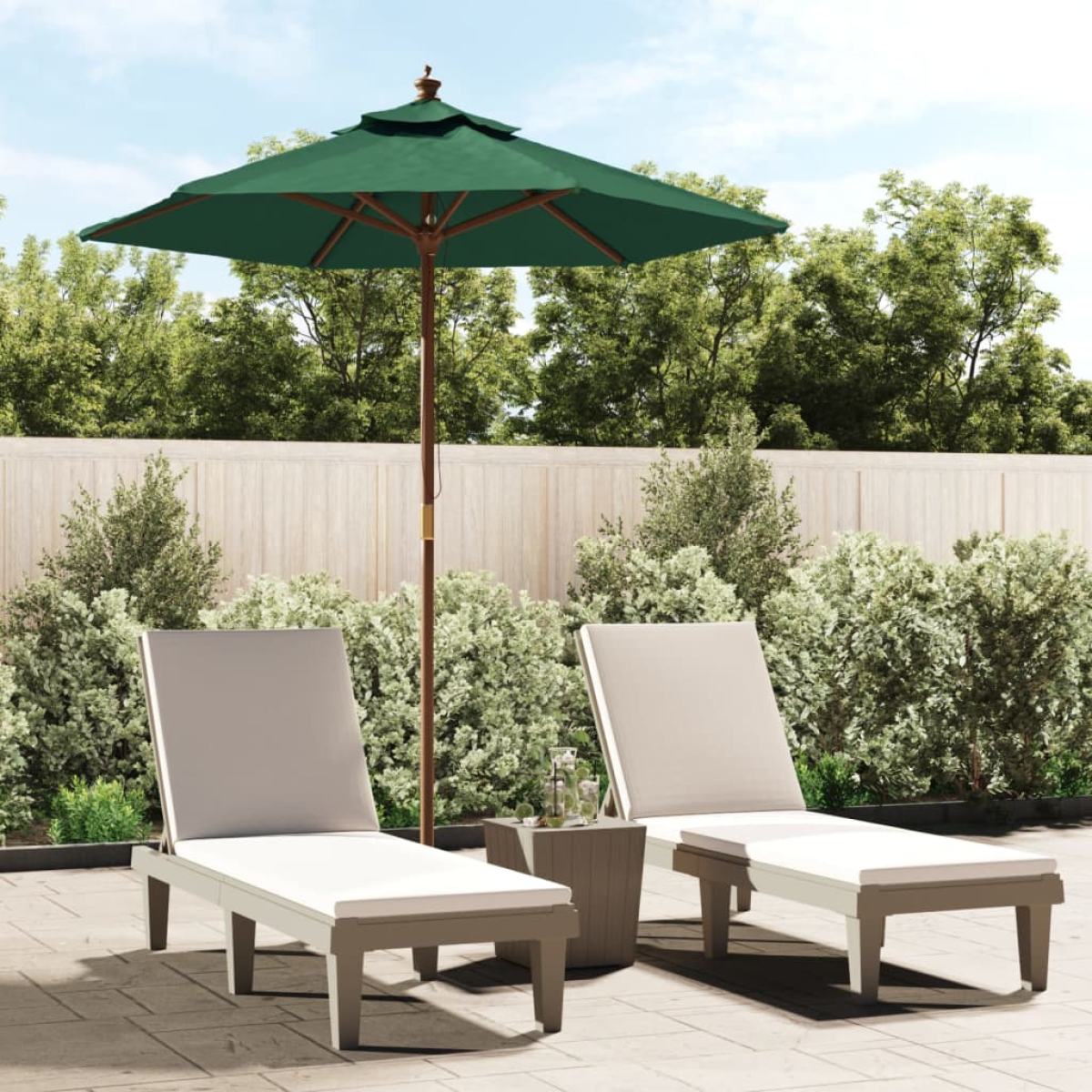 Photos - Parasol VidaXL Garden with Wooden Pole Green 196x231 cm