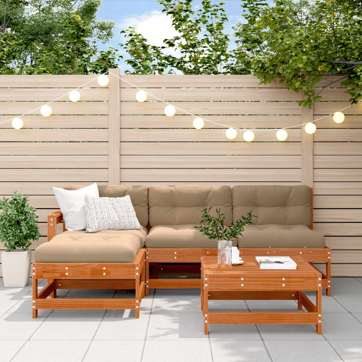 Brown Vidaxl Garden Lounge Set 5 Pcs Wax Solid Pine Wood
