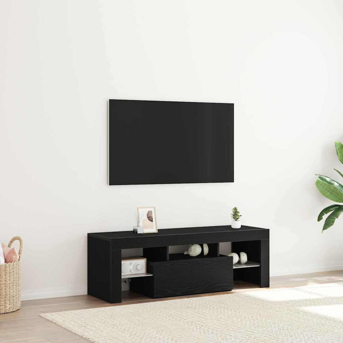 Vidaxl Black Tv Cabinet Oak 120 X 35 X 40 Cm Engineered Wood