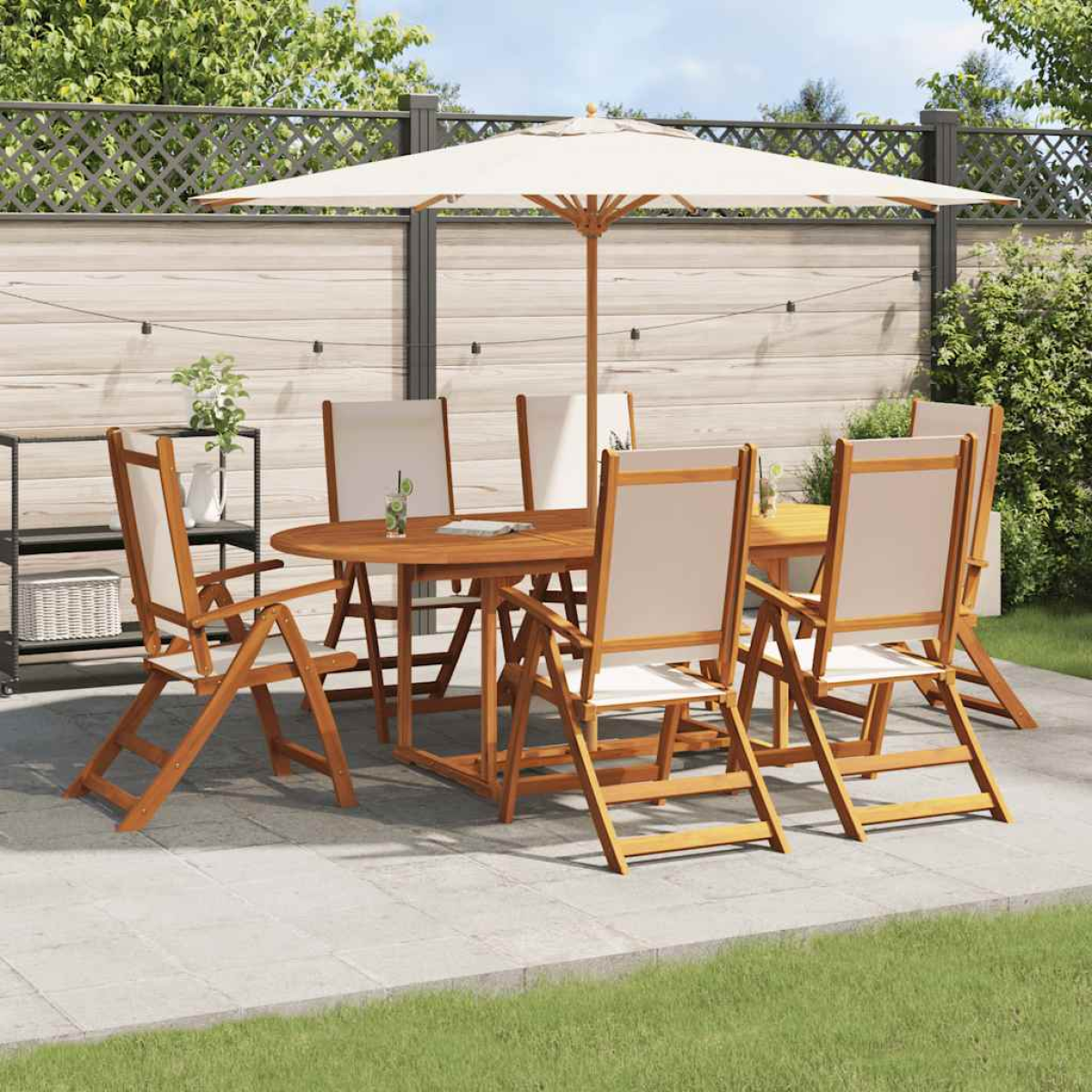 Cream Vidaxl 7 Piece Garden Dining Set Solid Wood Acacia And Textilene