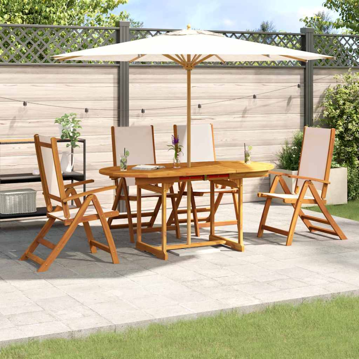 Vidaxl Cream 5 Piece Garden Dining Set Solid Wood Acacia And Textilene