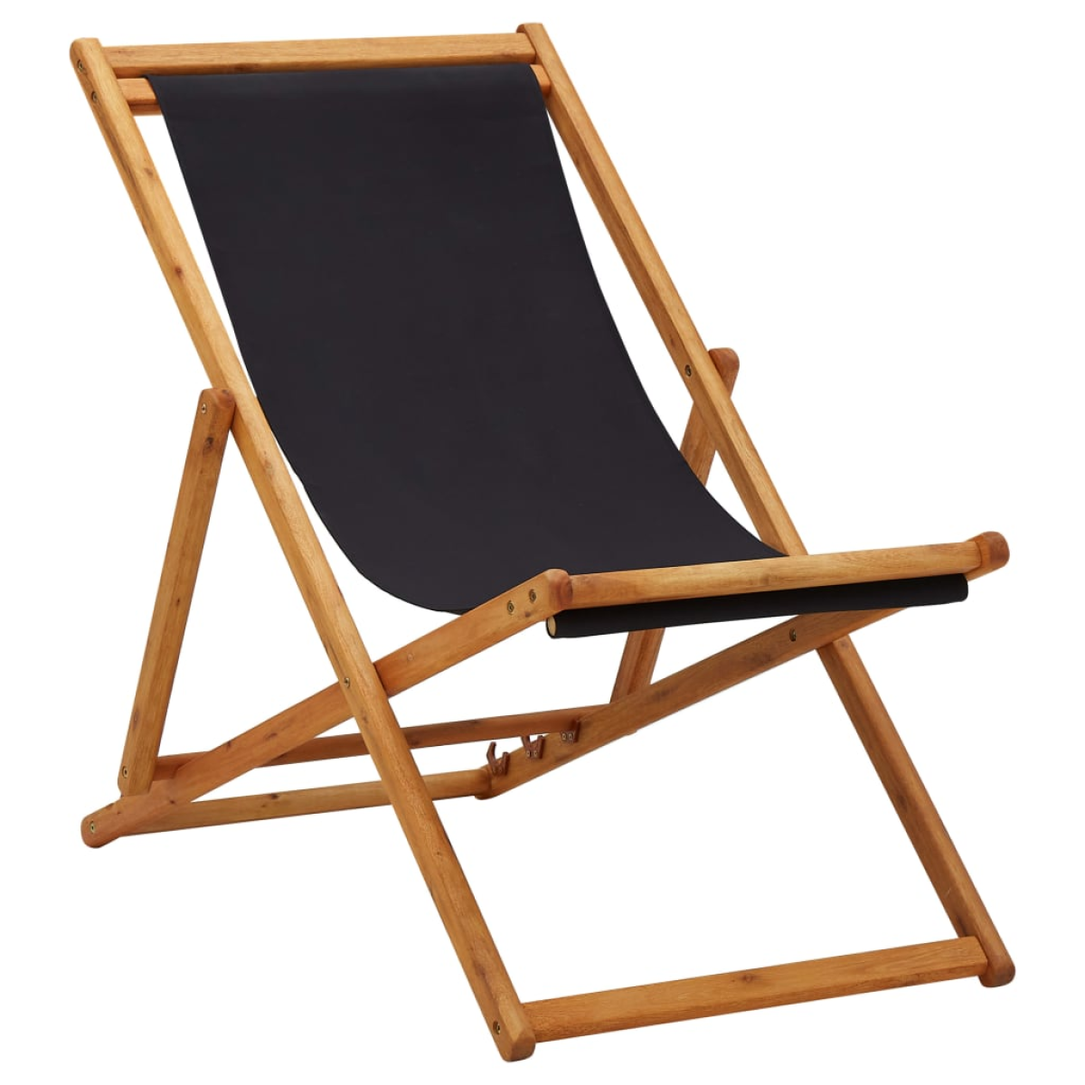 Black Vidaxl Folding Beach Chair Eucalyptus Wood And Fabric