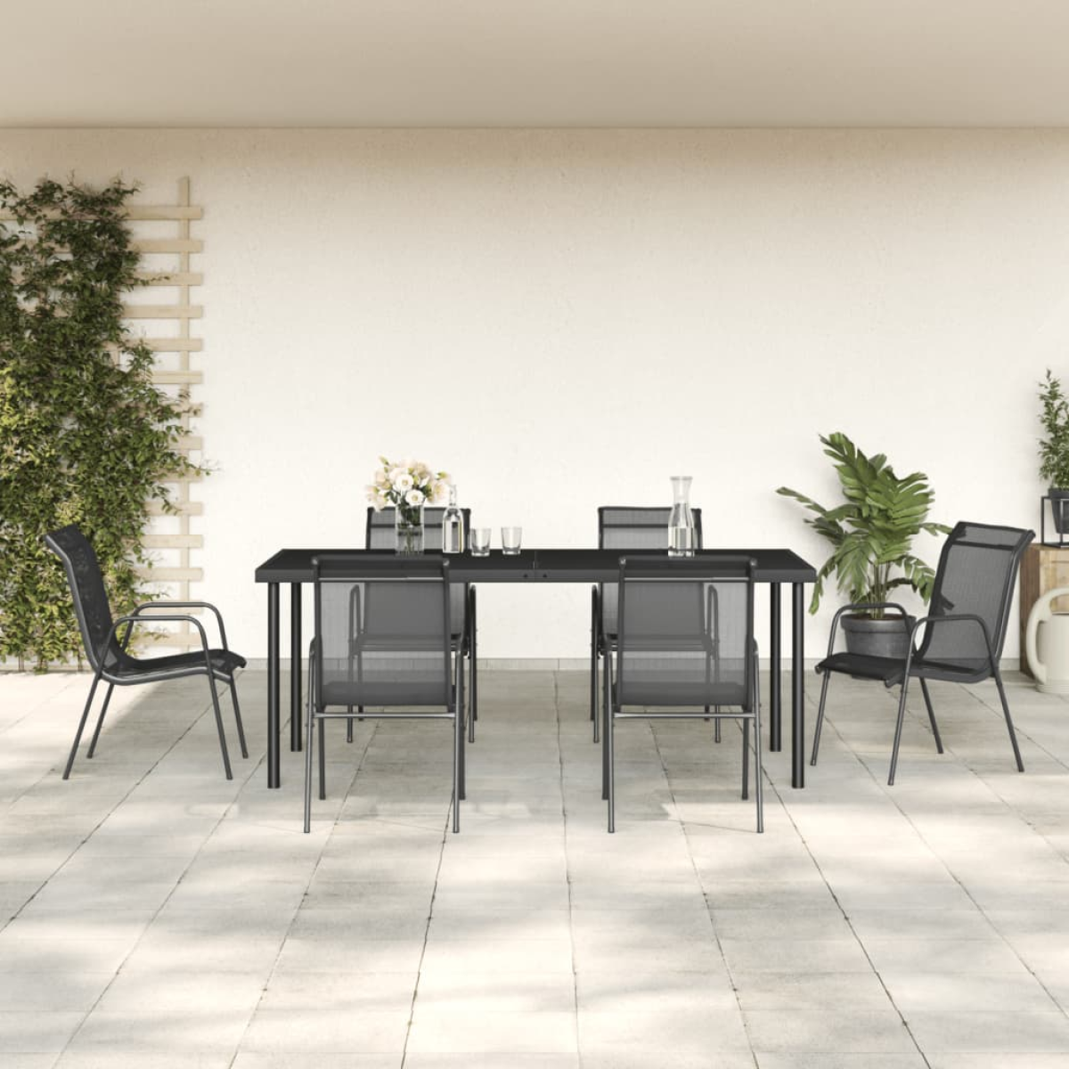 Black Vidaxl 7 Piece Garden Dining Set Steel And Textilene