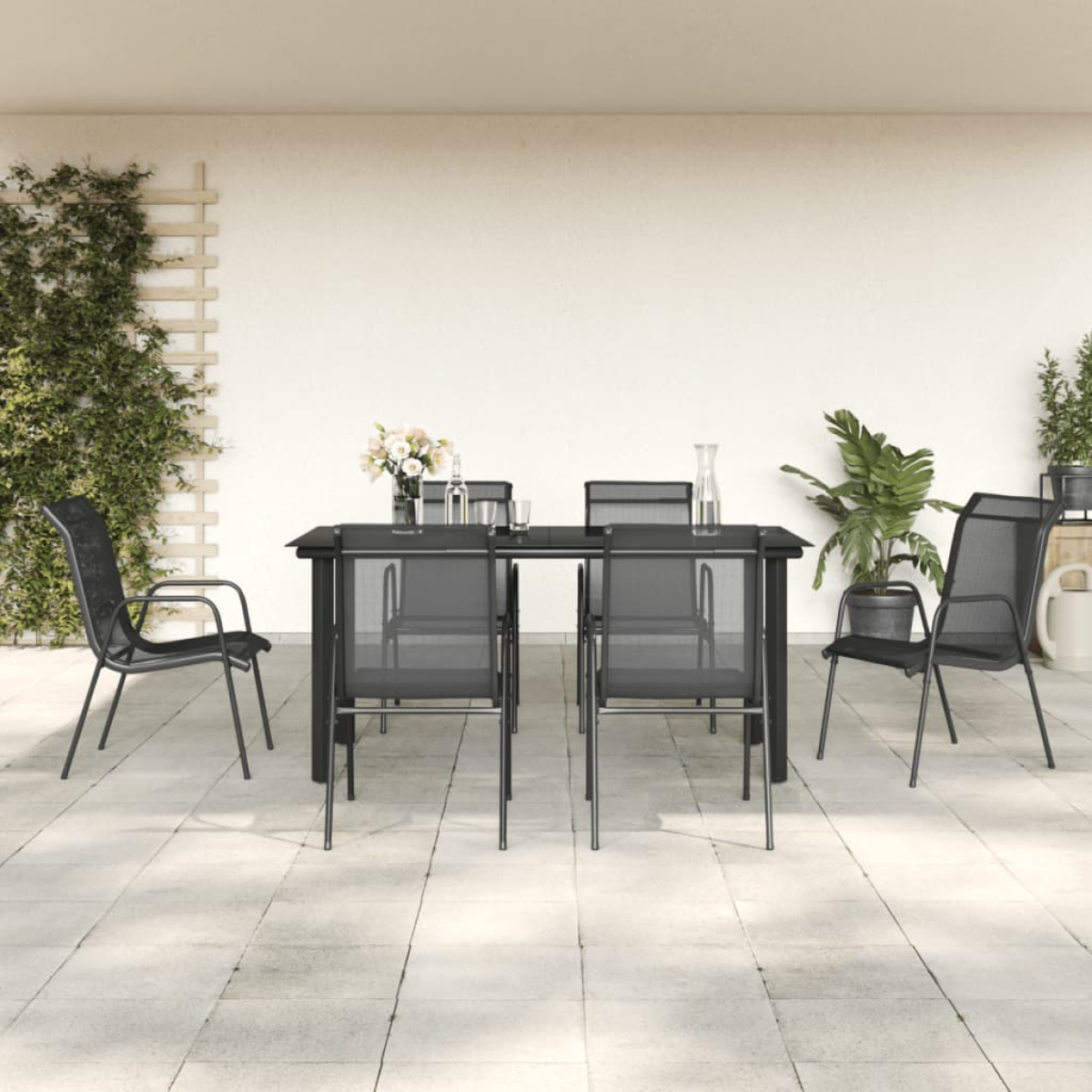 Black Vidaxl 7 Piece Garden Dining Set Steel And Textilene