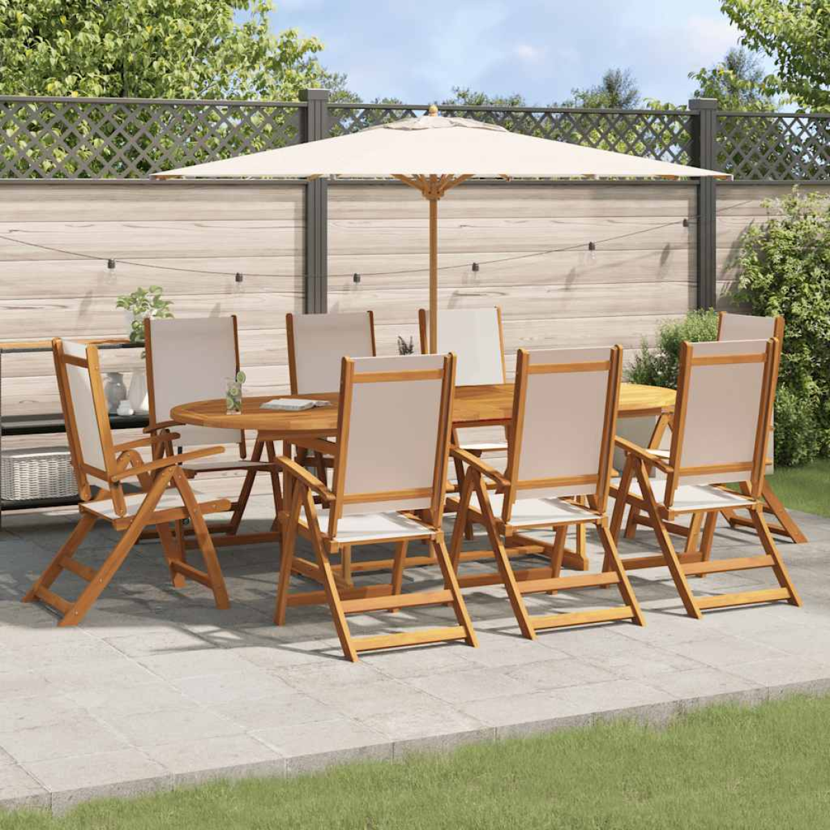 Vidaxl Cream 9 Piece Garden Dining Set Solid Wood Acacia And Textilene