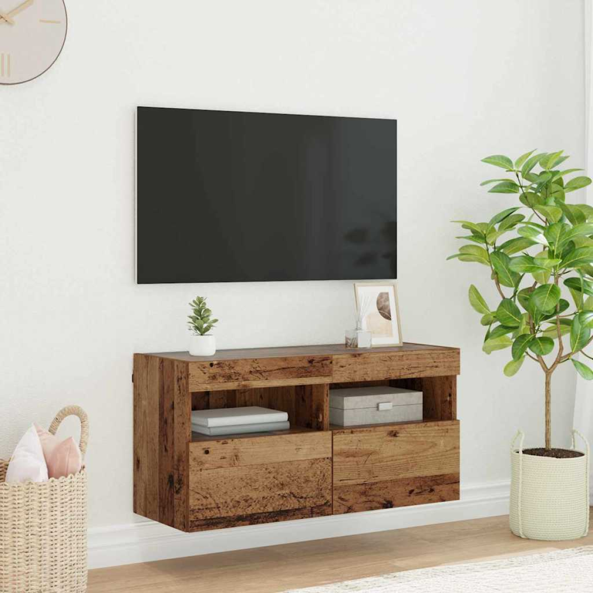 Light Vidaxl Tv Wall Cabinet Old Wood 80 X 30 X 40 Cm Engineered Wood